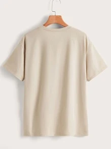 SHEIN EZwear Floral & Skull Print Tee - Khaki - View 2