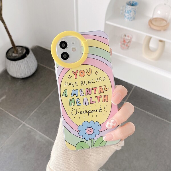 

Slogan Graphic Ring Holder Phone Case, Multicolor