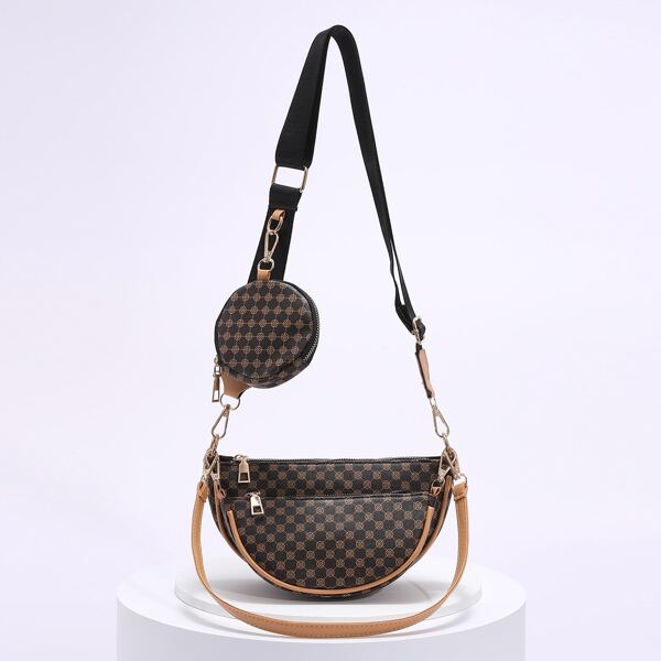 

Quilted Shoulder Bag With Coin Case, Brown