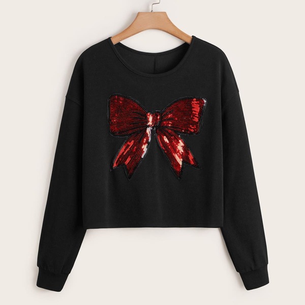 

Plus Contrast Sequin Crop Sweatshirt, Black