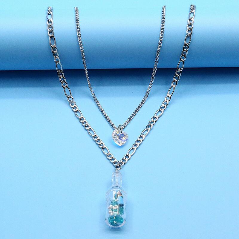 

2pcs Heart Pendant Chain Necklace, Silver