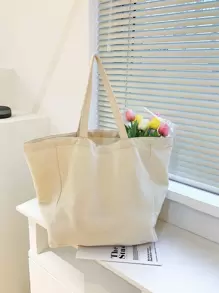 Bolso de lona de gran capacidad con asa de hombro, bolso escolar, de gran capacidad, portátil, para adolescentes, mujeres, estudiantes universitarios, trabajadores de cuello blanco, perfecto para el trabajo, vuelta al colegio, escuela secundaria, universidad, vacaciones, bolso escolar y bolso de libros para mujeres o estudiantes, perfecto para libros, compras, bolso escolar, ligero, plegable, casual clásico, adecuado para adolescentes, mujeres, estudiantes universitarios, perfecto para la vuelta al colegio, primer día de clases, bolsos de mano para la escuela, artículos esenciales para la universidad - Beis - Ver 2