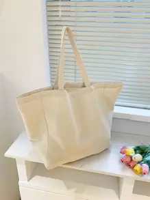 Bolso de lona de gran capacidad con asa de hombro, bolso escolar, de gran capacidad, portátil, para adolescentes, mujeres, estudiantes universitarios, trabajadores de cuello blanco, perfecto para el trabajo, vuelta al colegio, escuela secundaria, universidad, vacaciones, bolso escolar y bolso de libros para mujeres o estudiantes, perfecto para libros, compras, bolso escolar, ligero, plegable, casual clásico, adecuado para adolescentes, mujeres, estudiantes universitarios, perfecto para la vuelta al colegio, primer día de clases, bolsos de mano para la escuela, artículos esenciales para la universidad - Beis - Ver 3