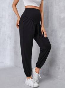 SHEIN 孕婦高腰打結長褲 - 黑色 - 查看 5