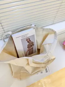 Bolso de lona de gran capacidad con asa de hombro, bolso escolar, de gran capacidad, portátil, para adolescentes, mujeres, estudiantes universitarios, trabajadores de cuello blanco, perfecto para el trabajo, vuelta al colegio, escuela secundaria, universidad, vacaciones, bolso escolar y bolso de libros para mujeres o estudiantes, perfecto para libros, compras, bolso escolar, ligero, plegable, casual clásico, adecuado para adolescentes, mujeres, estudiantes universitarios, perfecto para la vuelta al colegio, primer día de clases, bolsos de mano para la escuela, artículos esenciales para la universidad - Beis - Ver 4