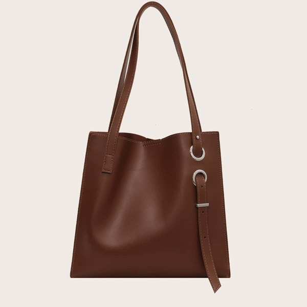

Zip Detail Shoulder Tote Bag, Brown