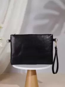Studded Decor Quilted Clutch Bag - Black - View 6