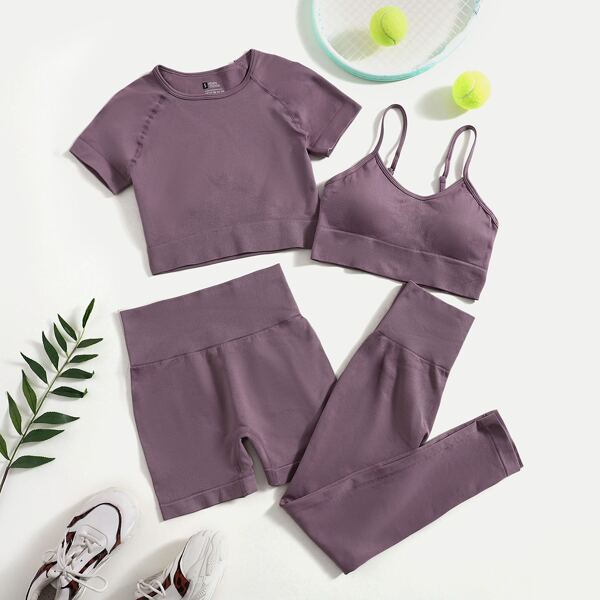 

Raglan Sleeve Sports 2 Top & 2 Leggings Set, Mauve purple