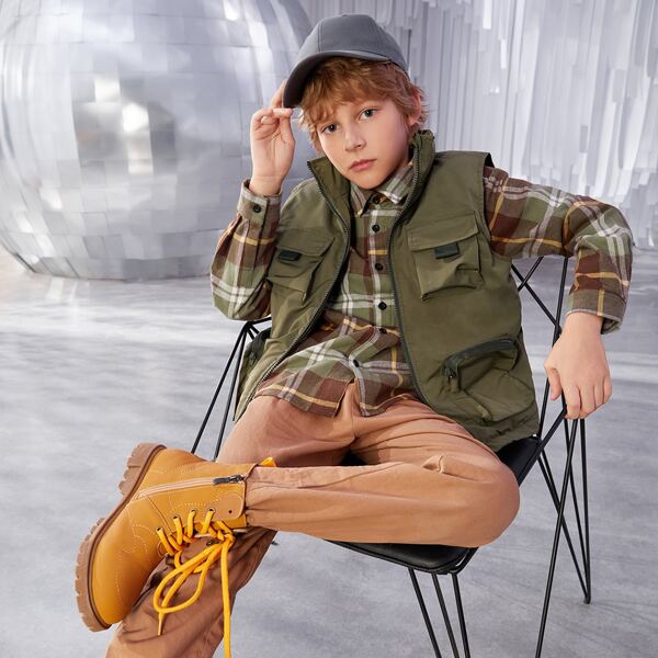 

Boys Flap Pocket Zip Front Vest Jacket, Army green
