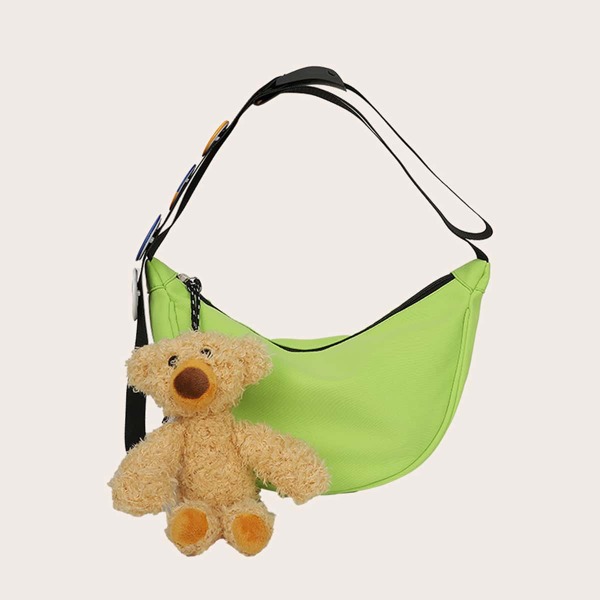 

Minimalist Crossbody Bag With Bear Bag Charm, Green
