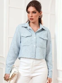 Mulvari Abrigo con doble bolsillo con solapa tweed - Celeste - Ver 6