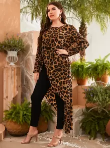 Modelyn Casual Luipaard Grote maat blouse Asymmetrisch Twist