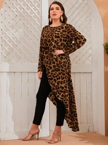 Modelyn Casual Luipaard Grote maat blouse Asymmetrisch Twist