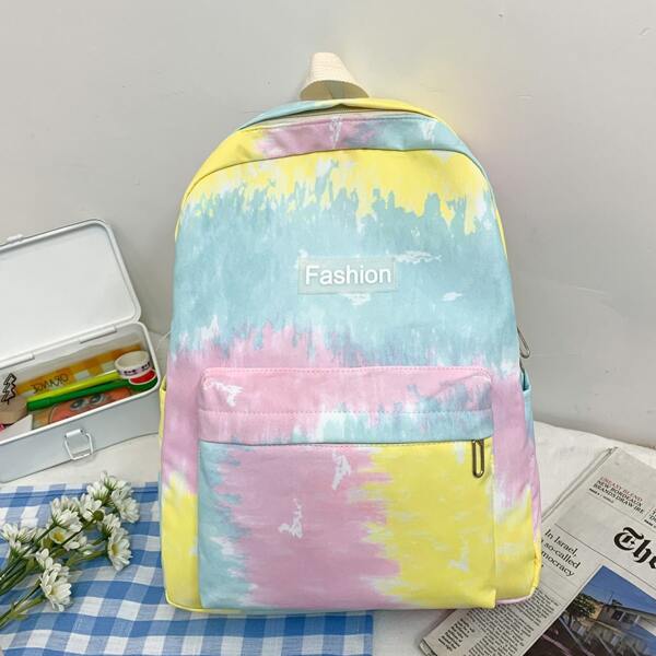 

Letter Patch Tie Dye Pattern Backpack, Multicolor