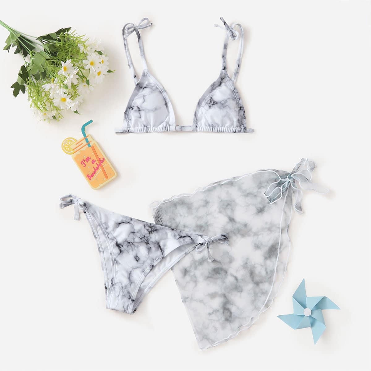 3шт для девочек с принтом тай-дай Бикини & Пляжная юбка