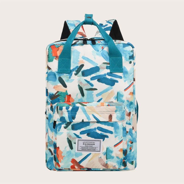 

Letter Patch Graffiti Graphic Backpack, Multicolor
