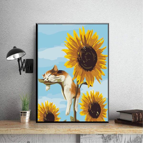 

Sunflower & Cat Pattern DIY Diamond Painting Without Frame, Multicolor