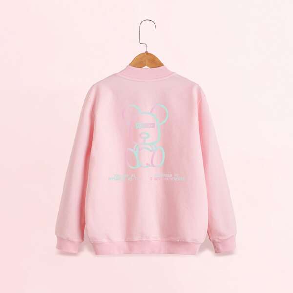 

Toddler Girls Bear & Slogan Graphic Jacket, Baby pink
