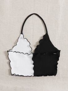 SHEIN EZwear 生菜飾邊掛脖上衣 - 黑與白 - 查看 2