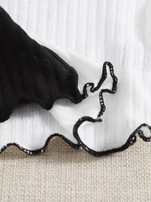 SHEIN EZwear 生菜飾邊掛脖上衣 - 黑與白 - 查看 3