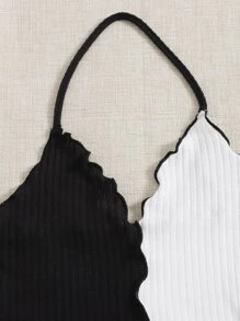 SHEIN EZwear 生菜飾邊掛脖上衣 - 黑與白 - 查看 5