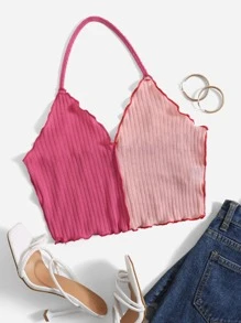 SHEIN EZwear Lettuce Trim Halter Top - Multicolor - View 1