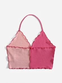 SHEIN EZwear Lettuce Trim Halter Top - Multicolor - View 2