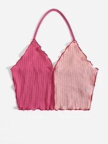 SHEIN EZwear Lettuce Trim Halter Top - Multicolor - View 3