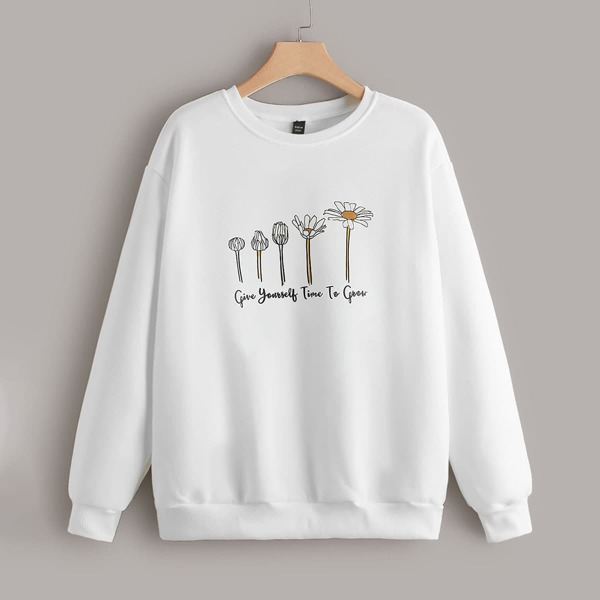 

Plus Daisy And Slogan Graphic Sweatshirt, White