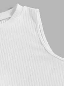 SHEIN EZwear 2 piezas Top tank unicolor tejido de canalé - Blanco y Negro - Ver 3