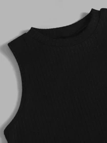 SHEIN EZwear 2 piezas Top tank unicolor tejido de canalé - Blanco y Negro - Ver 5