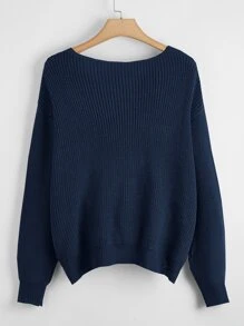 SHEIN LUNE Plus Pearls Beaded Twist Front Drop Shoulder Jumper - Navy Blue - View 2