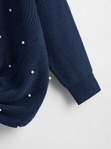SHEIN LUNE Plus Pearls Beaded Twist Front Drop Shoulder Jumper - Navy Blue - View 3
