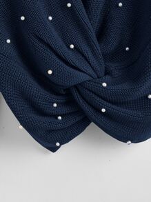 SHEIN LUNE Plus Pearls Beaded Twist Front Drop Shoulder Jumper - Navy Blue - View 4