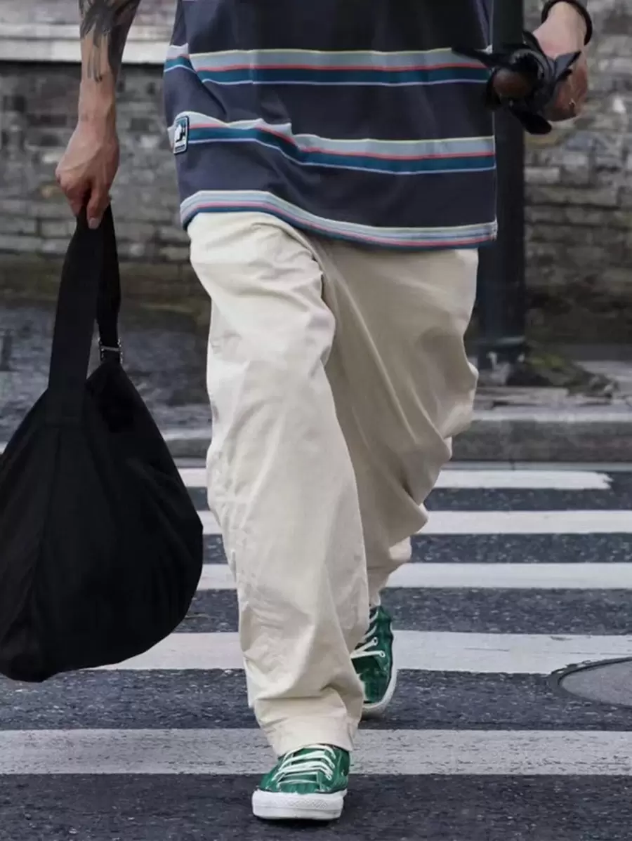 Manfinity Hypemode Pantalones De Hombre Con Cintura Con Cordón Y Corte Holgado Liso - Beis - Ver 1