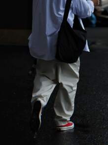 Manfinity Hypemode Pantalones De Hombre Con Cintura Con Cordón Y Corte Holgado Liso - Beis - Ver 4