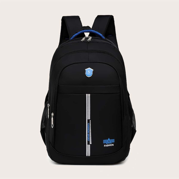 

Men Letter Patch Backpack, Black