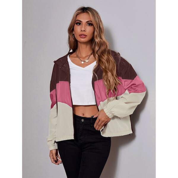 

Colorblock Zipper Hooded Jacket, Multicolor