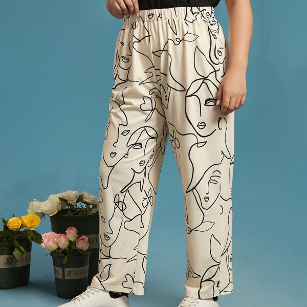 

Plus Abstract Figure Graphic Sweatpants, Apricot