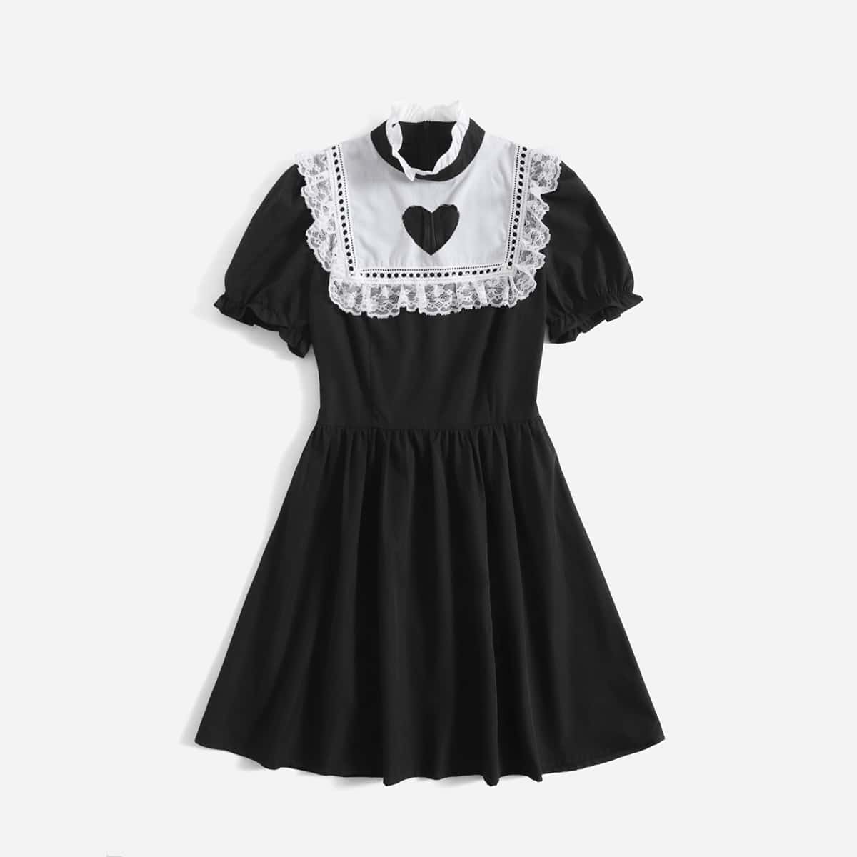 

Contrast Lace Cut Out Dress, Black