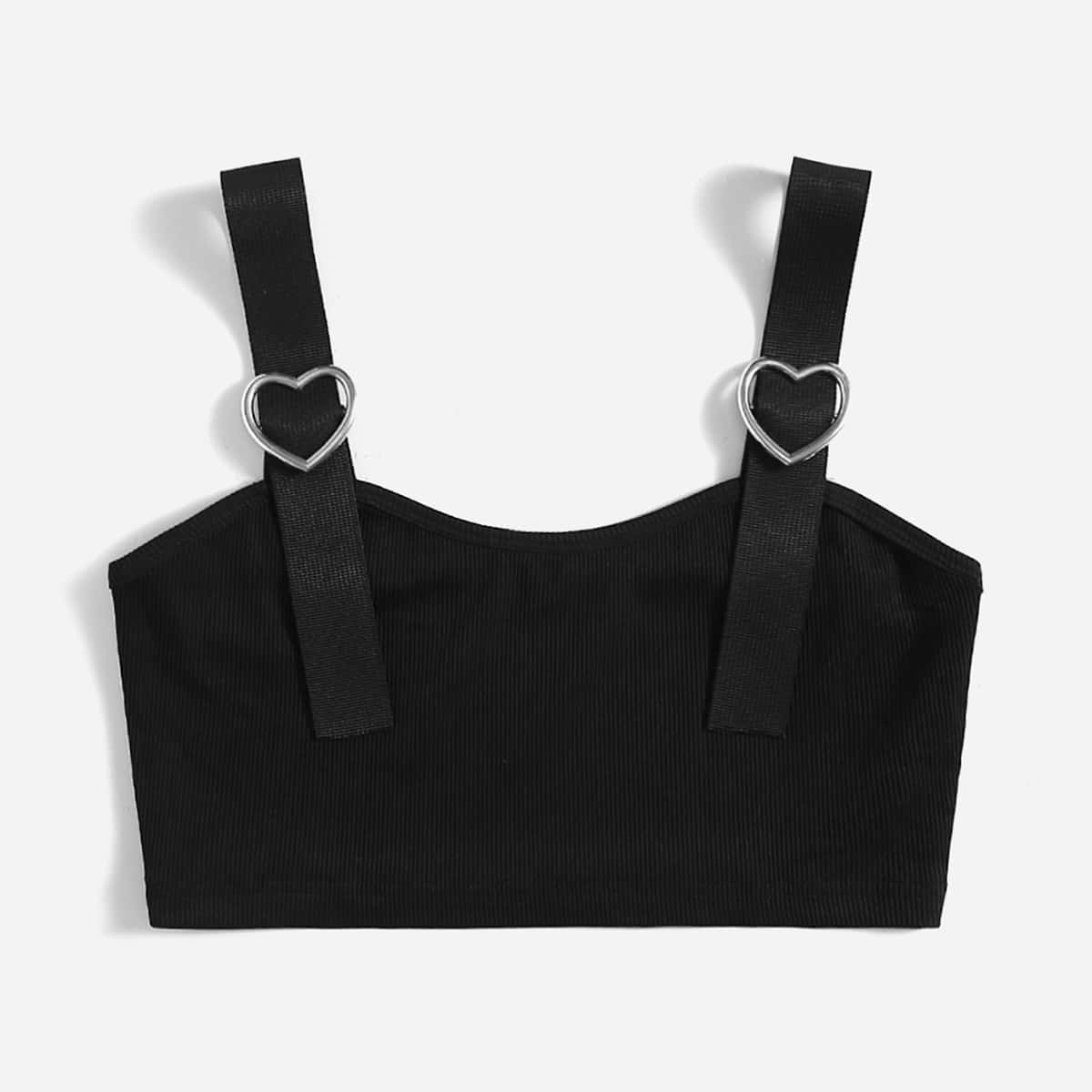 

Solid Heart-buckle Crop Cami, Black