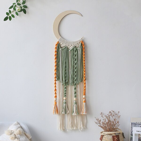 

1pc Woven Moon Tassel Wall Hanging, Multicolor