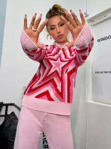 SHEIN Unity Áo len nữ Hình học Giải trí - Hồng - Xem 3