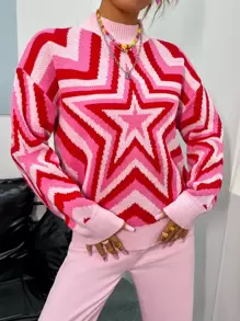 SHEIN Unity Áo len nữ Hình học Giải trí - Hồng - Xem 4