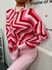 SHEIN Unity Áo len nữ Hình học Giải trí - Hồng - Xem 6