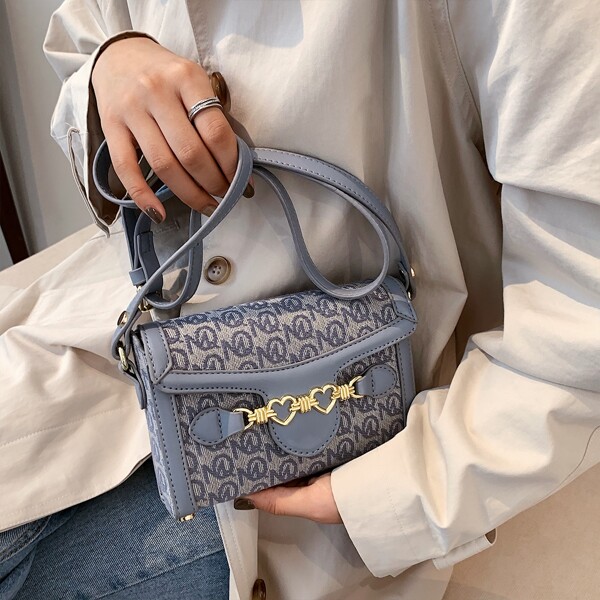 

Metallic Heart Decor Crossbody Bag, Grey