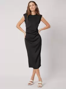 MOTF PREMIUM FITTED SHOULDER PAD DRESS - Black - View 1