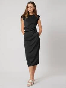 MOTF PREMIUM FITTED SHOULDER PAD DRESS - Black - View 6