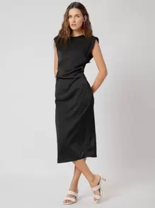 MOTF PREMIUM FITTED SHOULDER PAD DRESS - Black - View 7