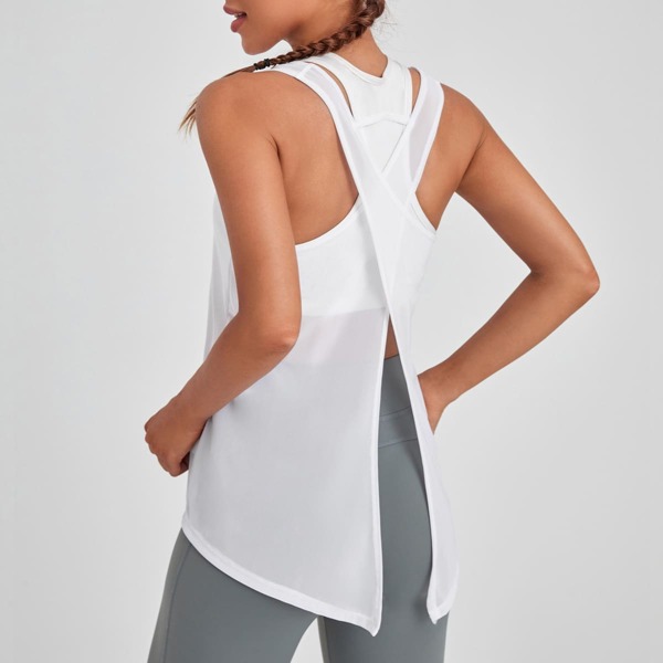 

Crossover Back Sports Tank Top, White